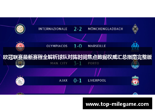 欧冠联赛最新赛程全解析球队对阵时间焦点数据权威汇总指南完整版